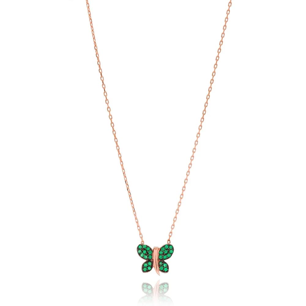 Minimalist Emerald Butterfly Design Pendant Wholesale Handmade Turkish Sterling Silver Pendant