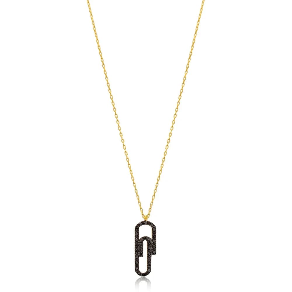 Paperclip Design Zircon Stone Minimalist Pendant Wholesale Handmade 925 Silver Sterling Necklace