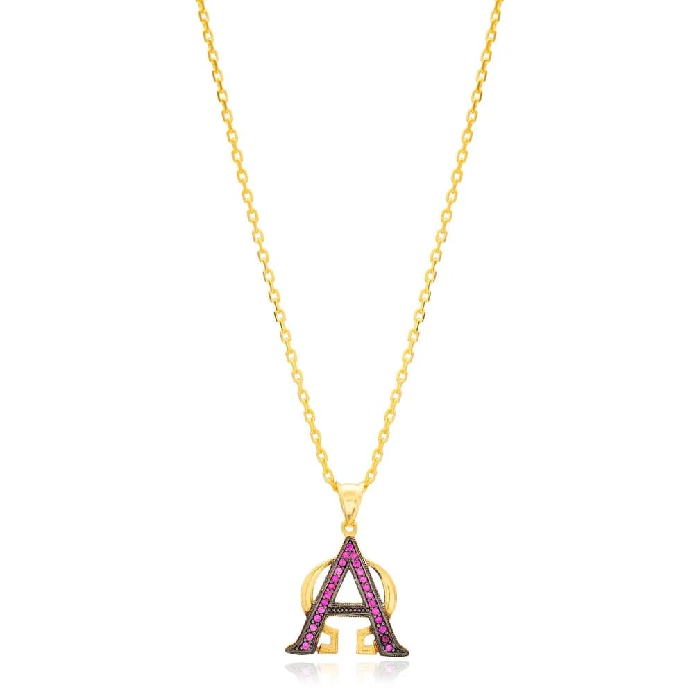 Ruby Stone Alpha Omega Shape Design Wholesale Handmade 925 Silver Sterling Necklace