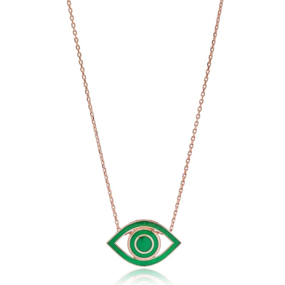 Eye Design Green Enamel Wholesale Handmade 925 Silver Sterling Necklace