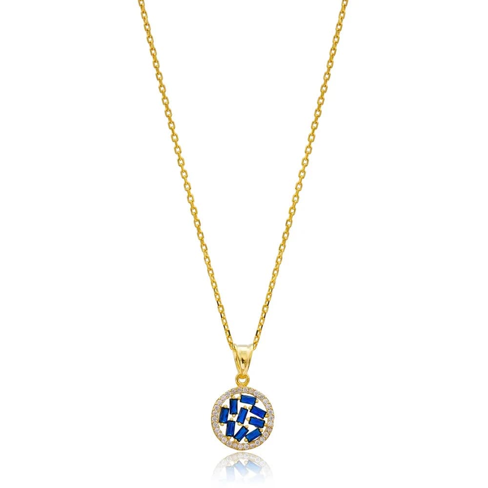 Sapphire Baguette Zircon Gold Plated Necklace Handmade Wholesale 925 Silver Sterling Jewelry