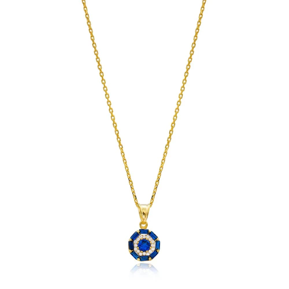 Baguette Sapphire Necklace Handmade Wholesale 925 Silver Sterling Jewelry