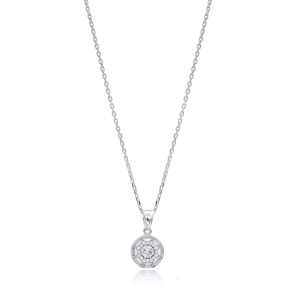 Round Zircon Baguette Necklace Wholesale Handmade 925 Silver Sterling Jewelry