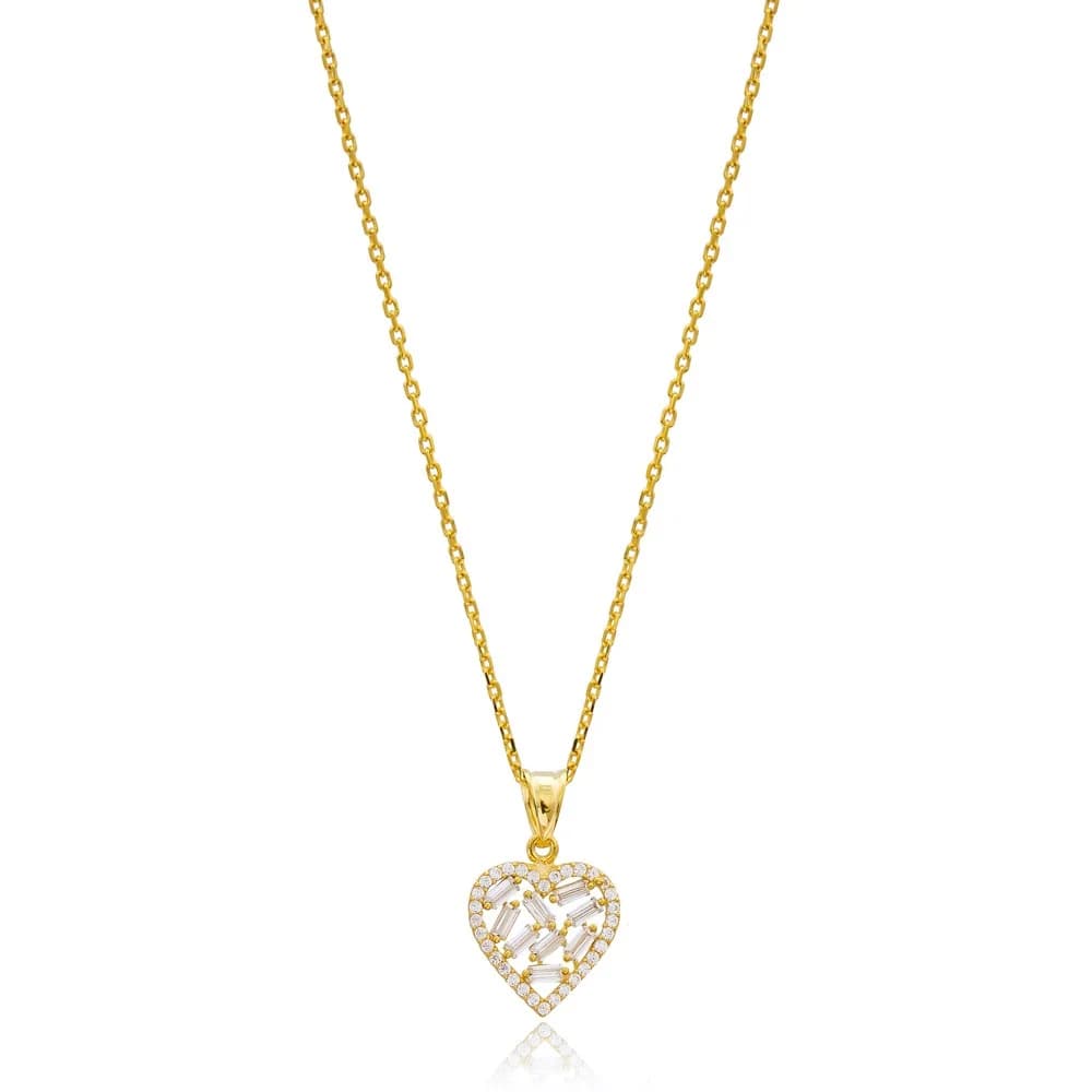 Trendy Baguette Heart Design Zircon Stone 925 Sterling Silver Wholesale Necklace