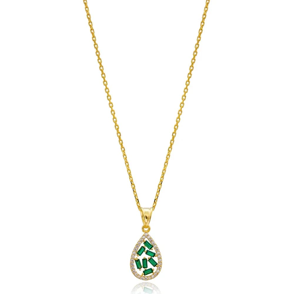 Drop Design Emerald Baguette Zircon Handmade 925 Sterling Silver Wholesale Necklace