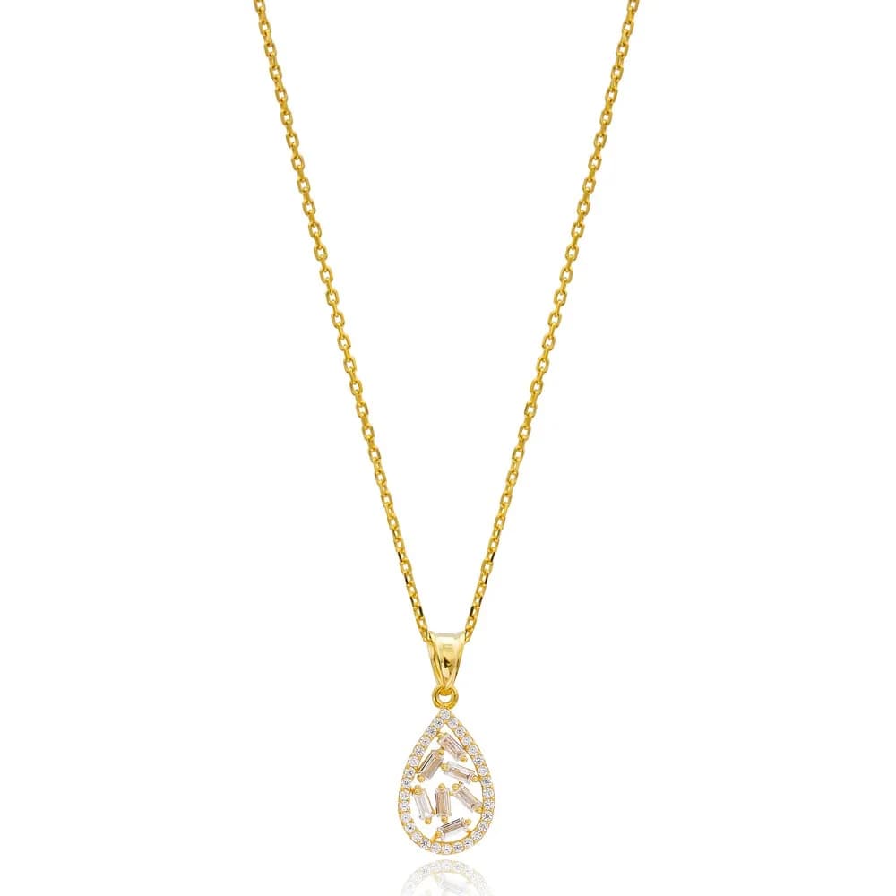 Baguette Zircon Drop Design Handcrafted 925 Sterling Silver Wholesale Necklace