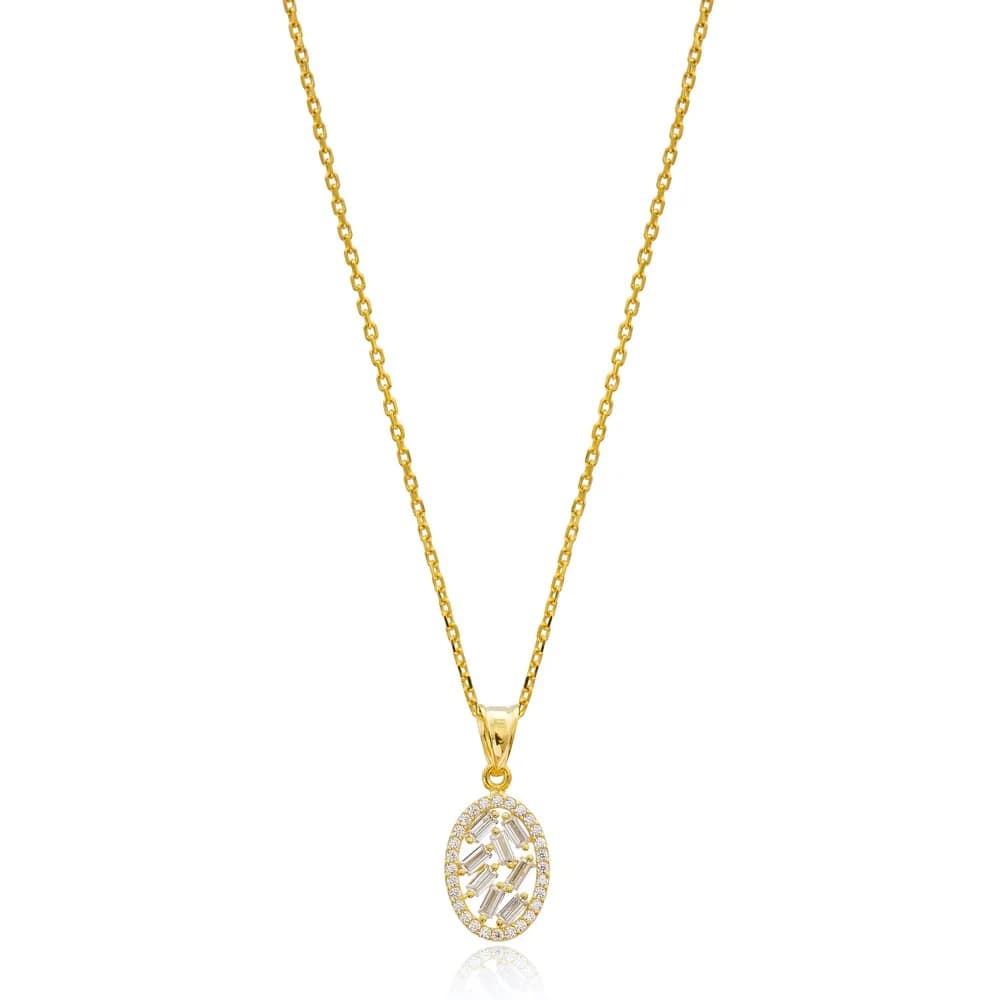 Oval Design Baguette Zircon Handcrafted 925 Sterling Silver Wholesale Necklace