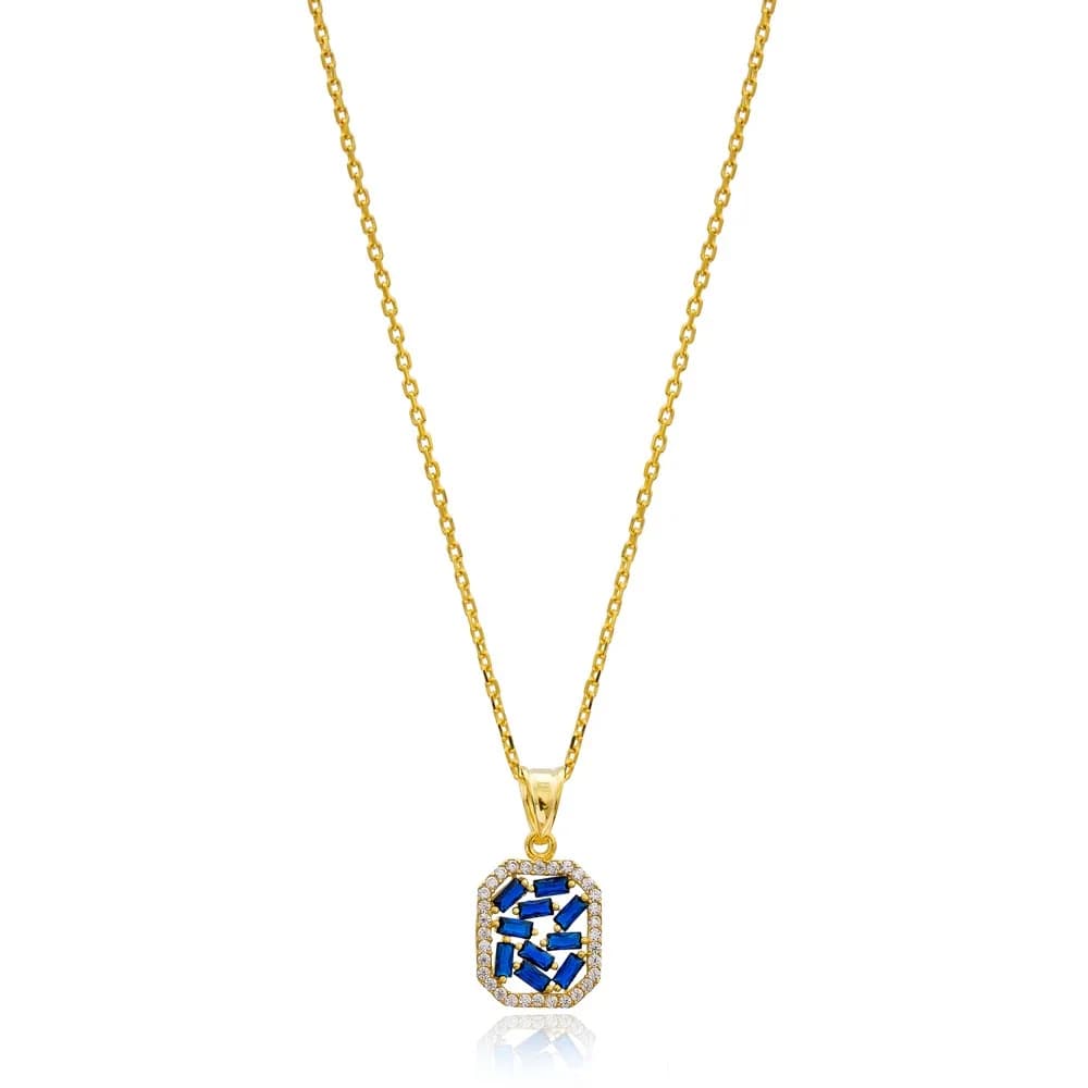New Design Sapphire Baguette Pendant Handmade 925 Sterling Silver Wholesale Necklace