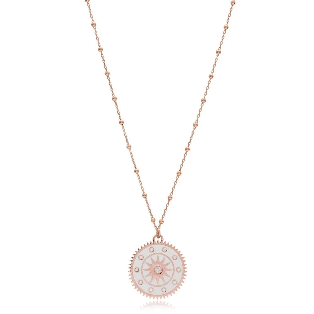 Round Design White Enamel Necklace Turkish Wholesale 925 Sterling Silver Jewelry
