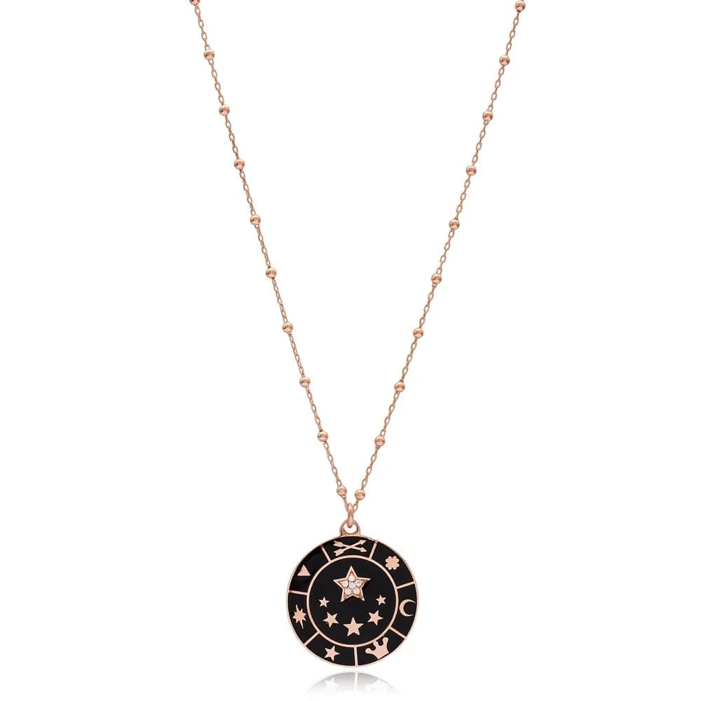 Elegant Design Black Enamel Charm Necklace Turkish Wholesale 925 Sterling Silver Jewelry