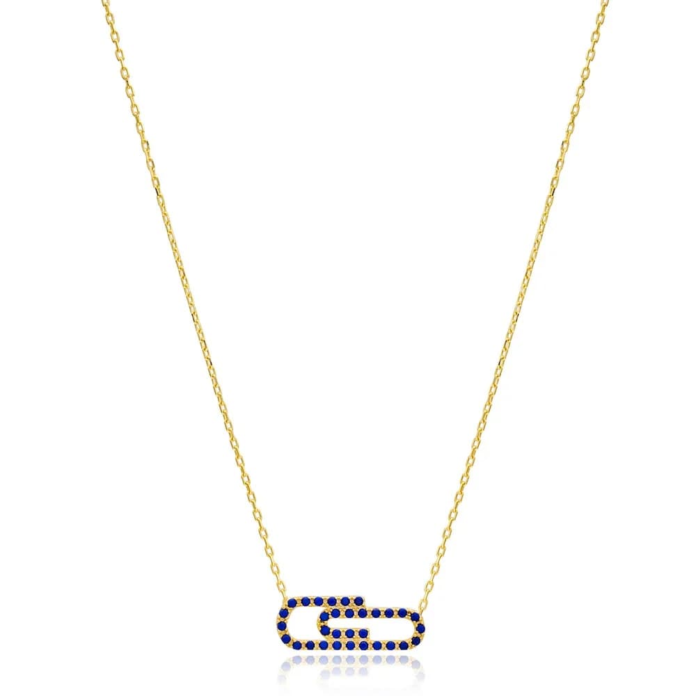 Sapphire Stone Paperclip Design Minimalist Pendant Wholesale Handmade 925 Silver Sterling Necklace