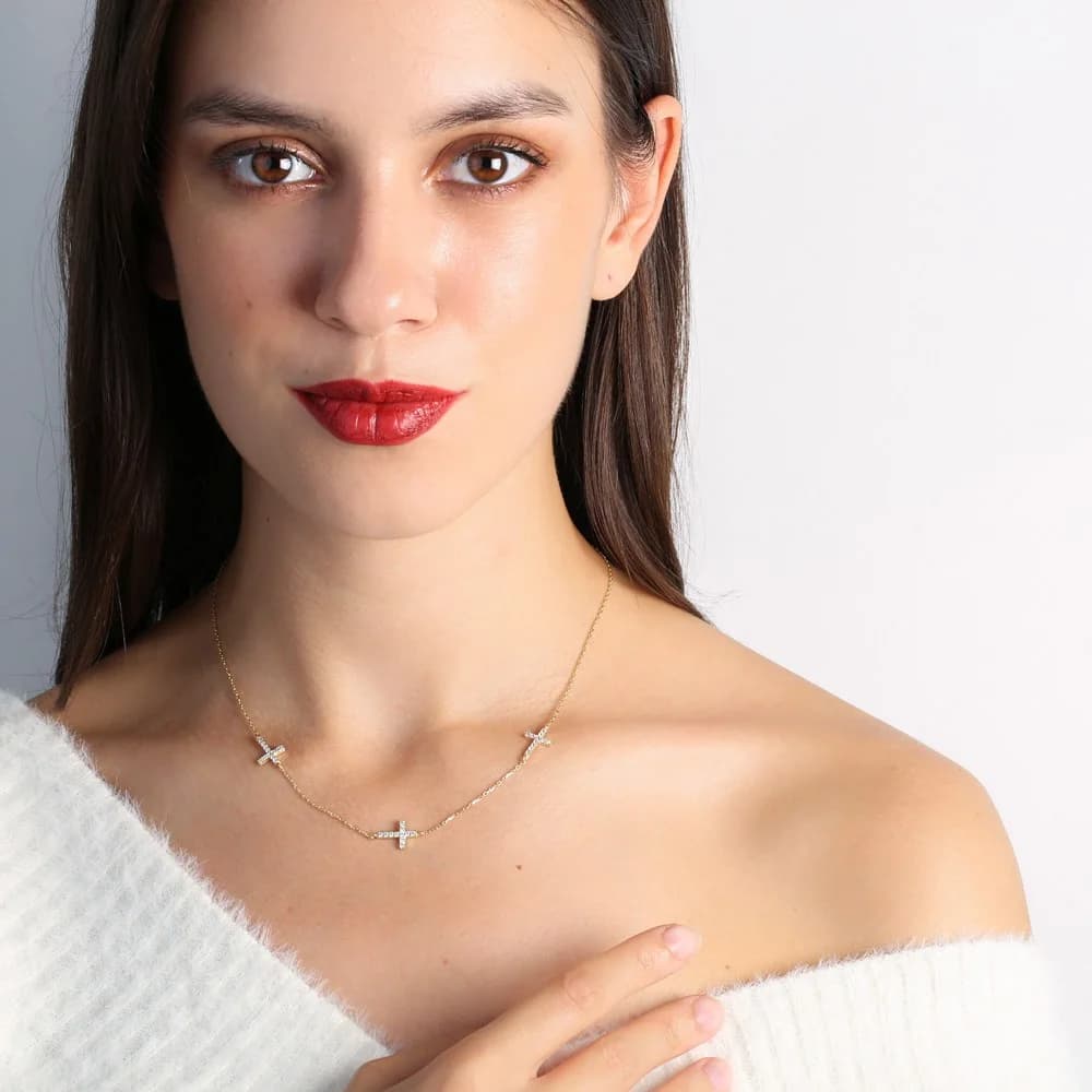 Elegant Cross Design Necklace 925 Sterling Silver Turkish Wholesale Jewelry