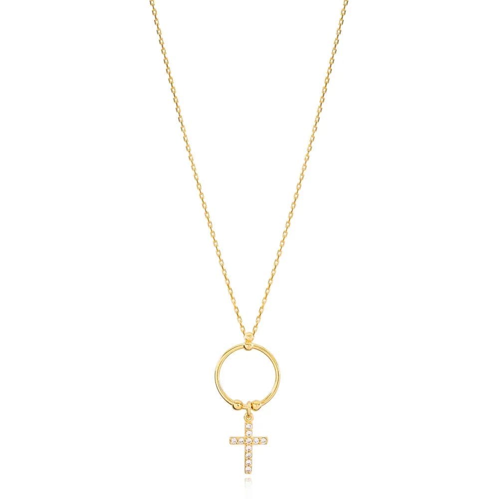Fashionable Ringed Cross Design Charm Necklace Wholesale Turkish 925 Sterling Silver Jewelry