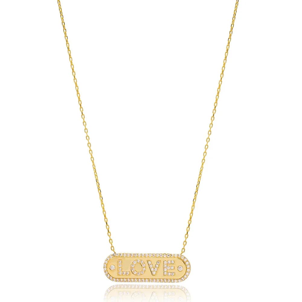 Love Design Bar Zircon Stone Charm Necklace Wholesale Turkish 925 Sterling Silver Jewelry