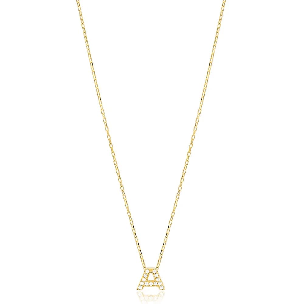 Initial Alphabet letter A Charm Zircon Stone Pendant. Wholesale 925 Sterling Silver Jewelry