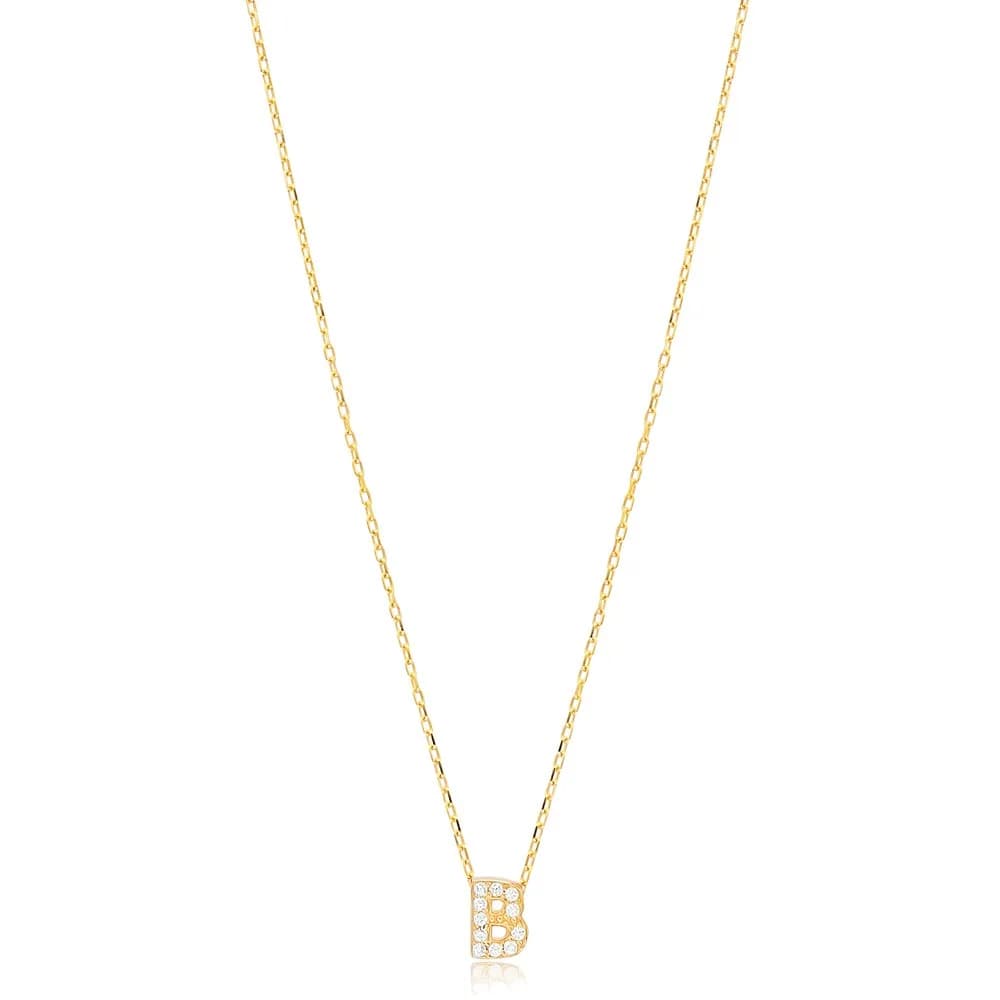Initial Alphabet letter B Charm Zircon Stone Pendant. Wholesale 925 Sterling Silver Jewelry