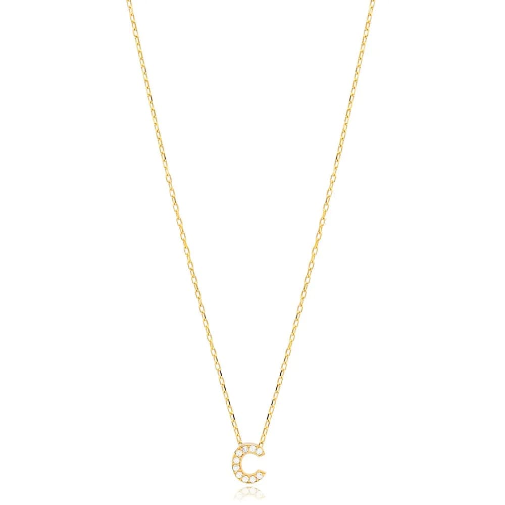 Initial Alphabet letter C Charm Zircon Stone Pendant. Wholesale 925 Sterling Silver Jewelry