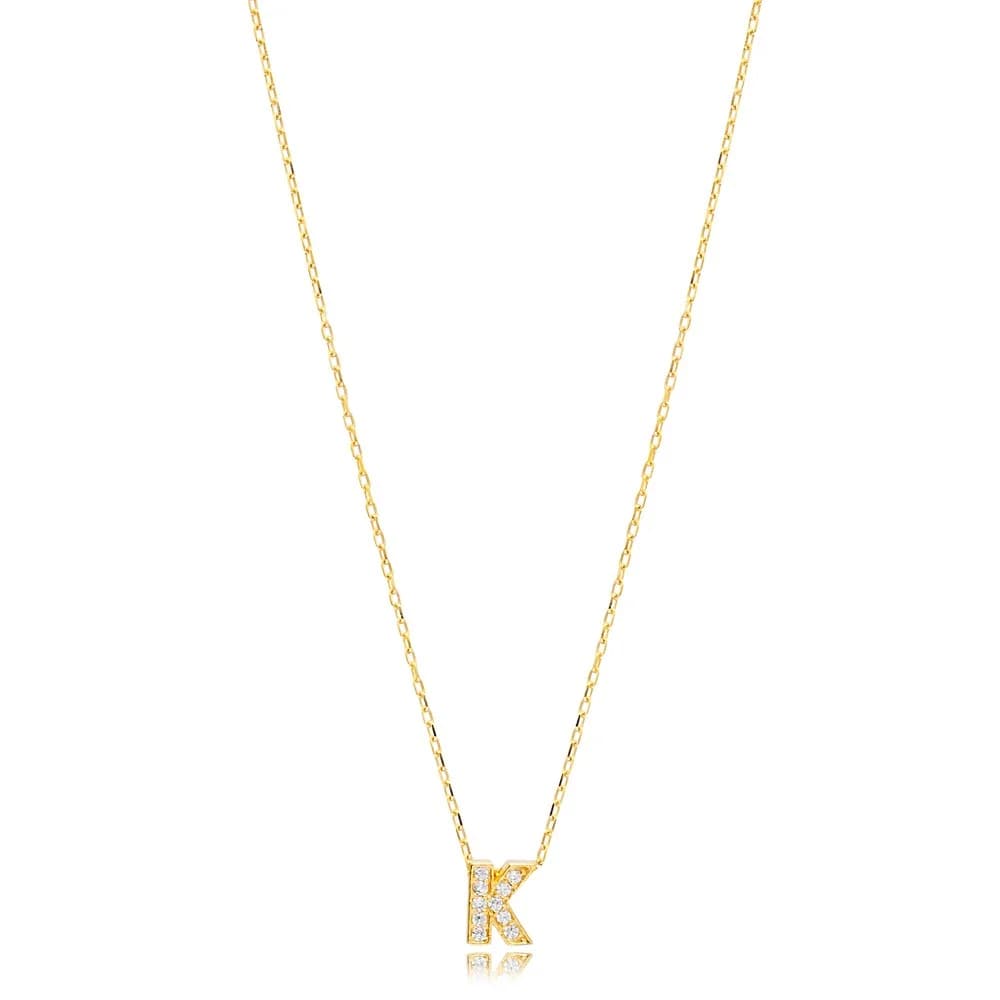 Initial Alphabet letter K Charm Zircon Stone Pendant. Wholesale 925 Sterling Silver Jewelry