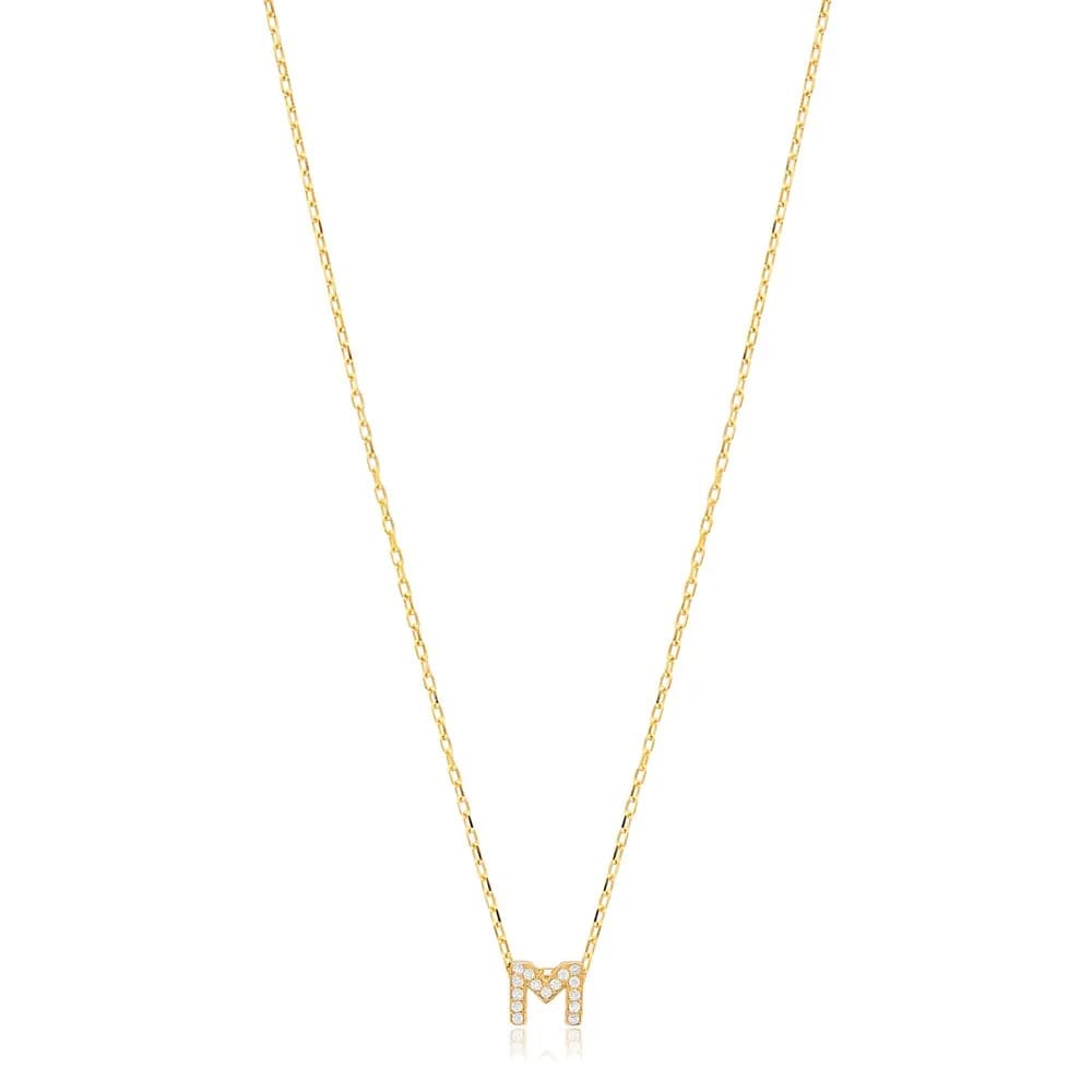 Initial Alphabet letter M Charm Zircon Stone Pendant. Wholesale 925 Sterling Silver Jewelry