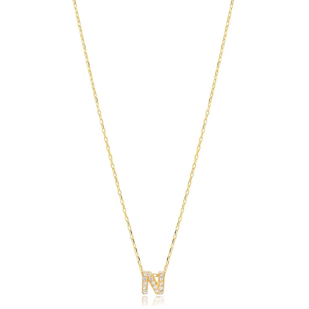 Initial Alphabet letter N Charm Zircon Stone Pendant. Wholesale 925 Sterling Silver Jewelry