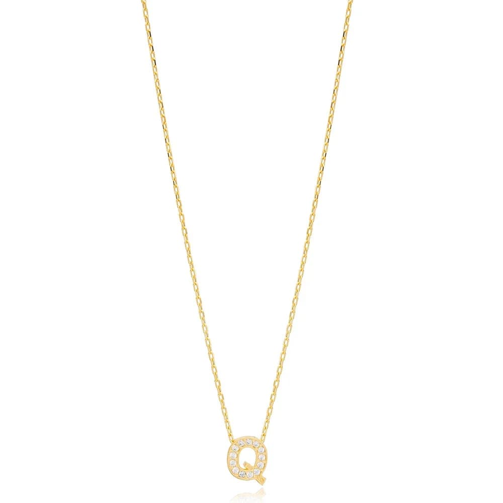 Initial Alphabet letter Q Charm Zircon Stone Pendant. Wholesale 925 Sterling Silver Jewelry