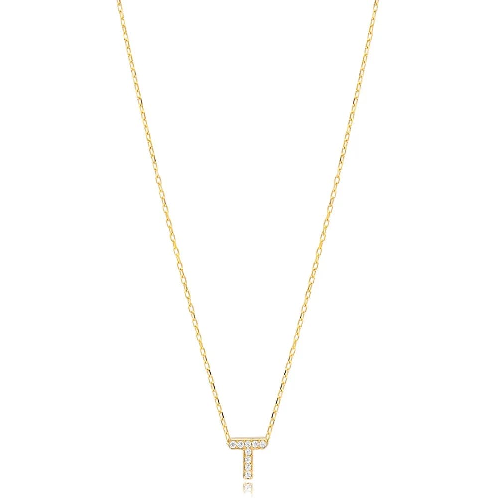 Initial Alphabet letter T Charm Zircon Stone Pendant. Wholesale 925 Sterling Silver Jewelry