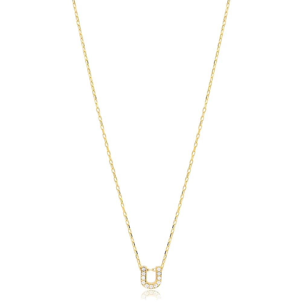 Initial Alphabet letter U Charm Zircon Stone Pendant. Wholesale 925 Sterling Silver Jewelry
