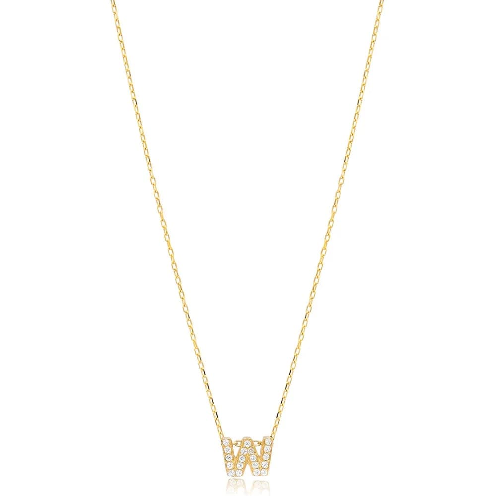 Initial Alphabet letter W Charm Zircon Stone Pendant. Wholesale 925 Sterling Silver Jewelry