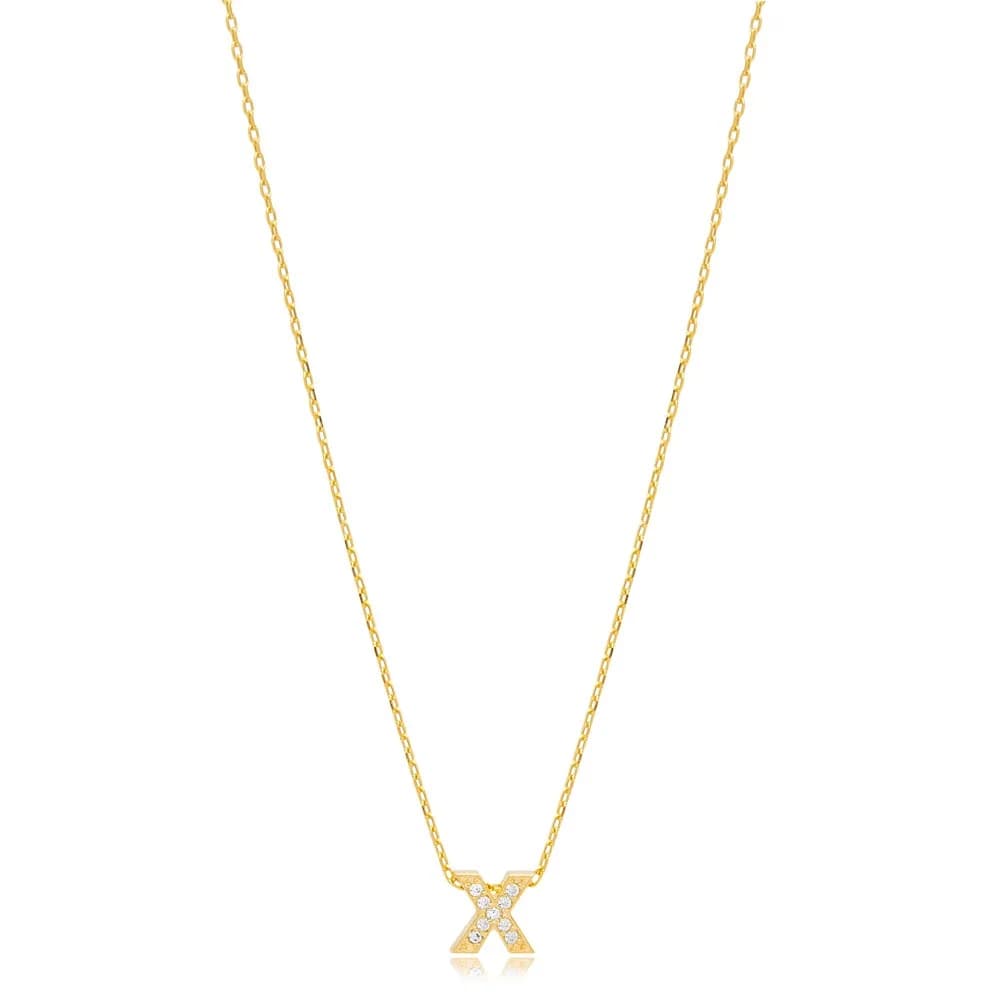 Initial Alphabet letter X Charm Zircon Stone Pendant. Wholesale 925 Sterling Silver Jewelry