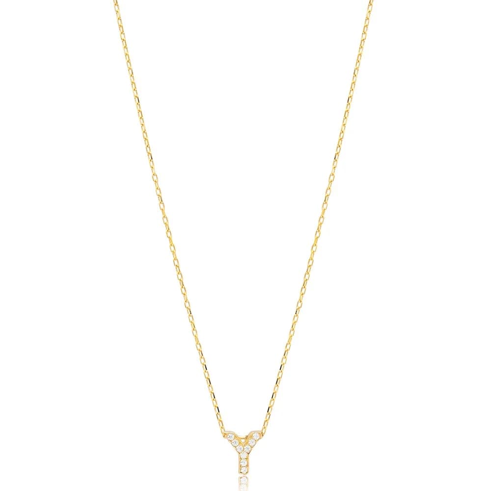 Initial Alphabet letter Y Charm Zircon Stone Pendant. Wholesale 925 Sterling Silver Jewelry