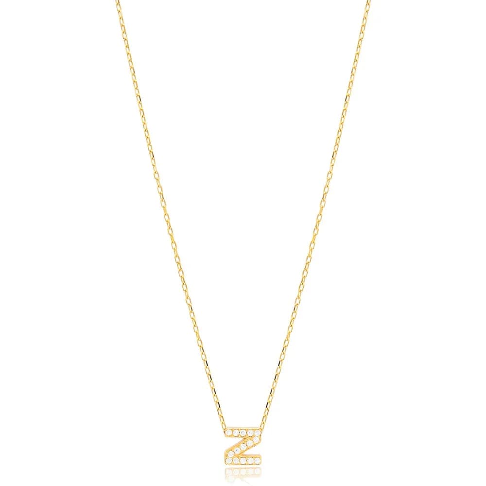 Initial Alphabet letter Z Charm Zircon Stone Pendant. Wholesale 925 Sterling Silver Jewelry