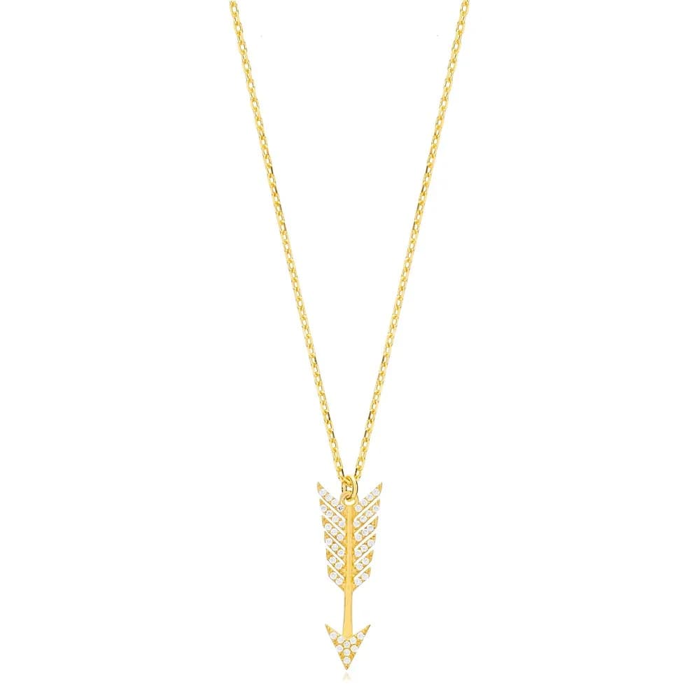 Zircon Arrow Charm Pendant Turkish Handmade 925 Sterling Silver Jewelry