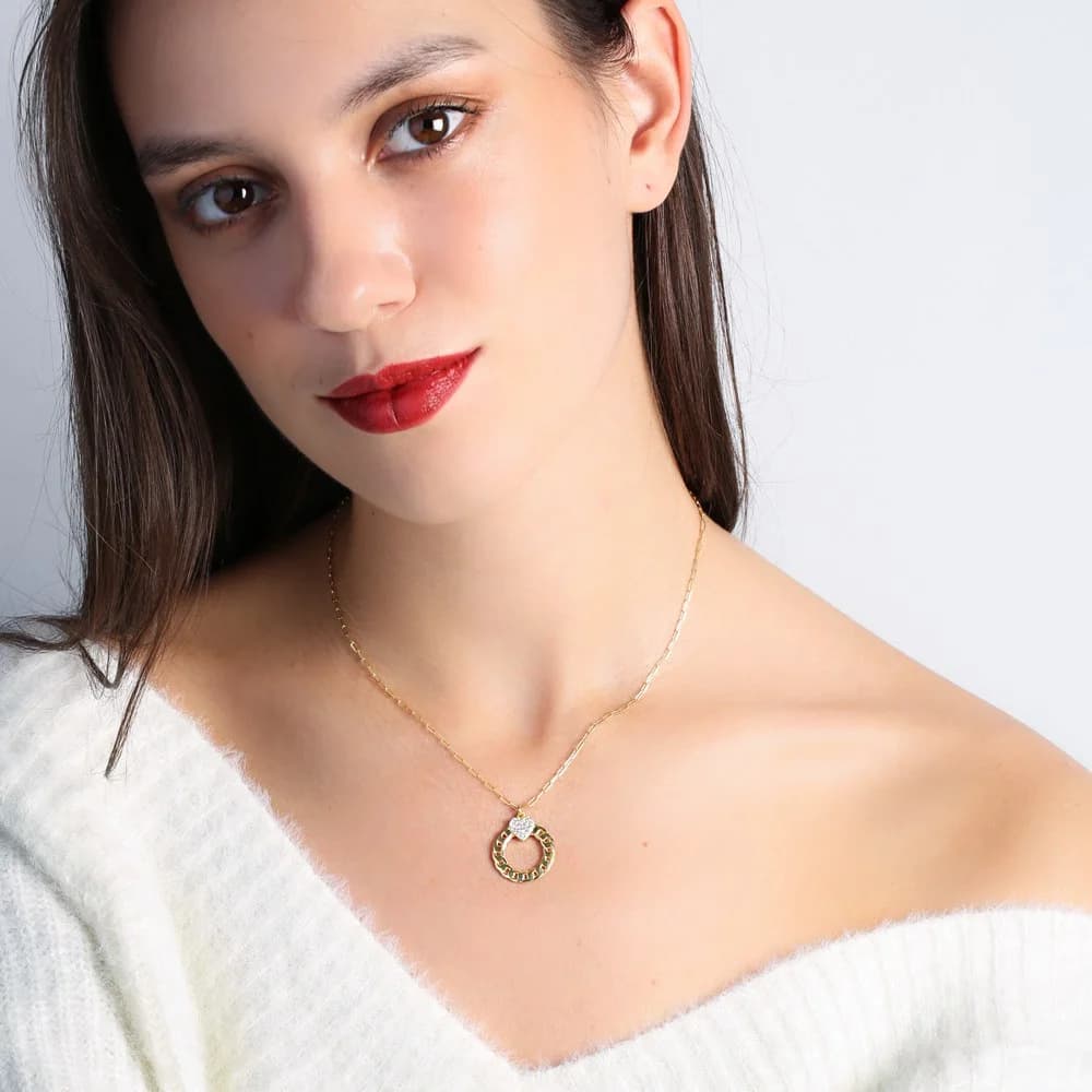 Zircon Heart Link Chain Hollow Design Charm Pendant 925 Sterling Silver Jewelry
