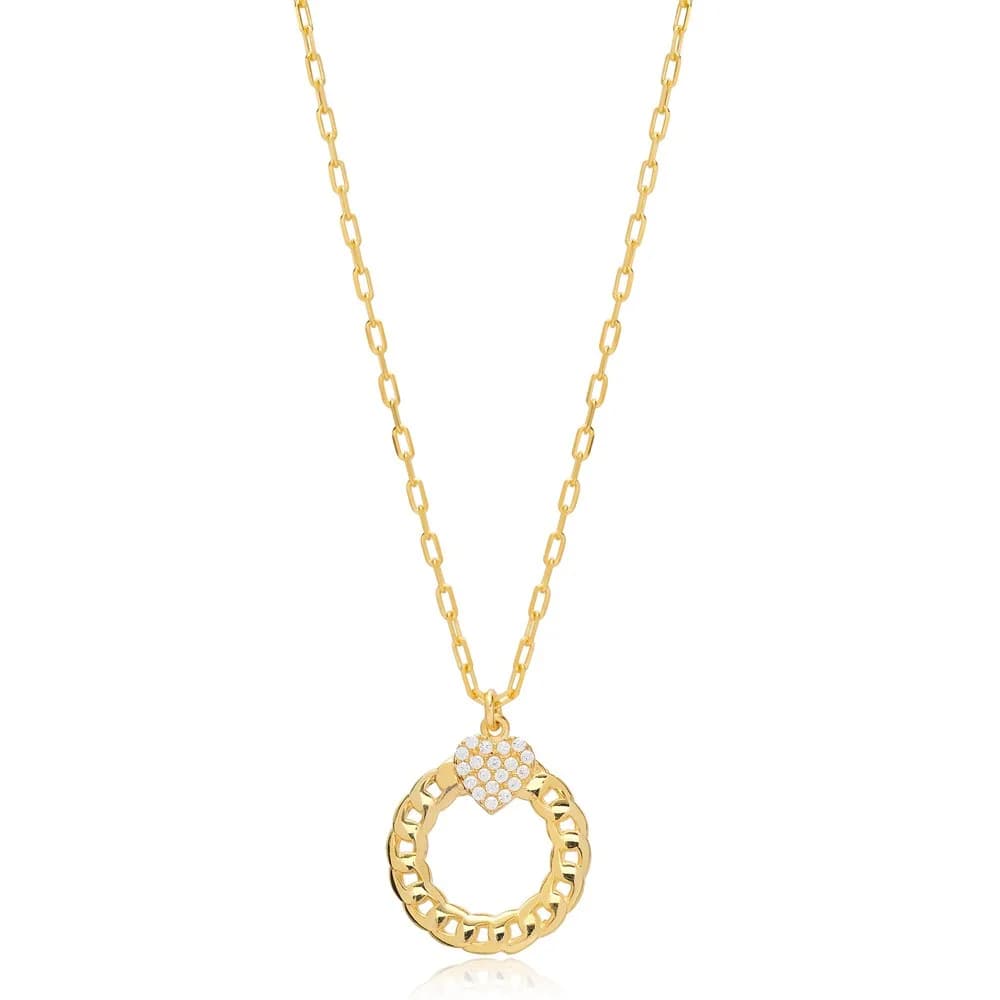 Zircon Heart Link Chain Hollow Design Charm Pendant 925 Sterling Silver Jewelry