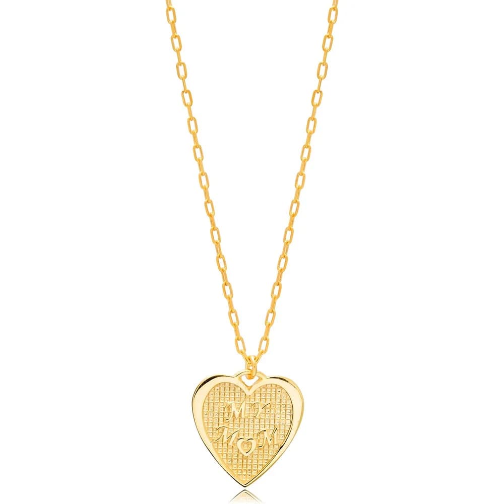 My Mom Heart Charm Design Pendant Turkish 925 Sterling Silver Jewelry