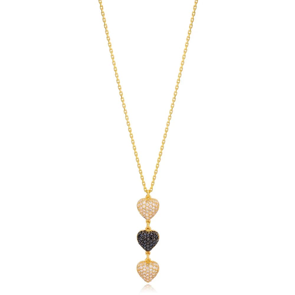 Stylish Multi Heart Charm Zircon Stone Pendant Necklace Turkish 925 Sterling Silver Jewelry
