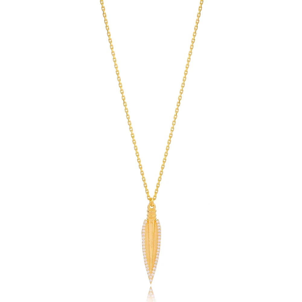 Spear Zircon Stone Charm Pendant Necklace Turkish 925 Sterling Silver Jewelry