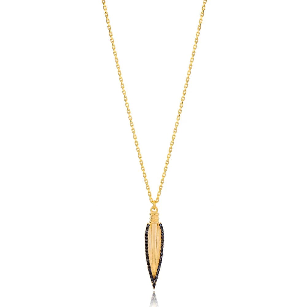 Black Zircon Spear Charm Pendant Necklace Turkish 925 Sterling Silver Jewelry
