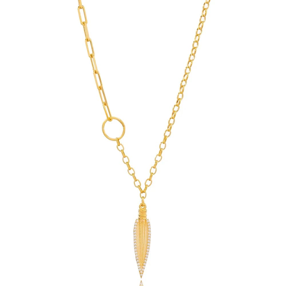Spear Charm Link and Cable Chain Pendant Necklace Turkish 925 Sterling Silver Jewelry