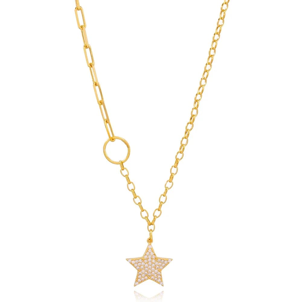 CZ Star Charm Chain Pendant Silver Jewelry