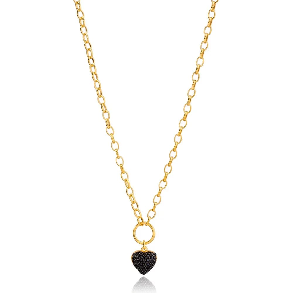 Black CZ Heart Charm Necklace Silver Jewelry