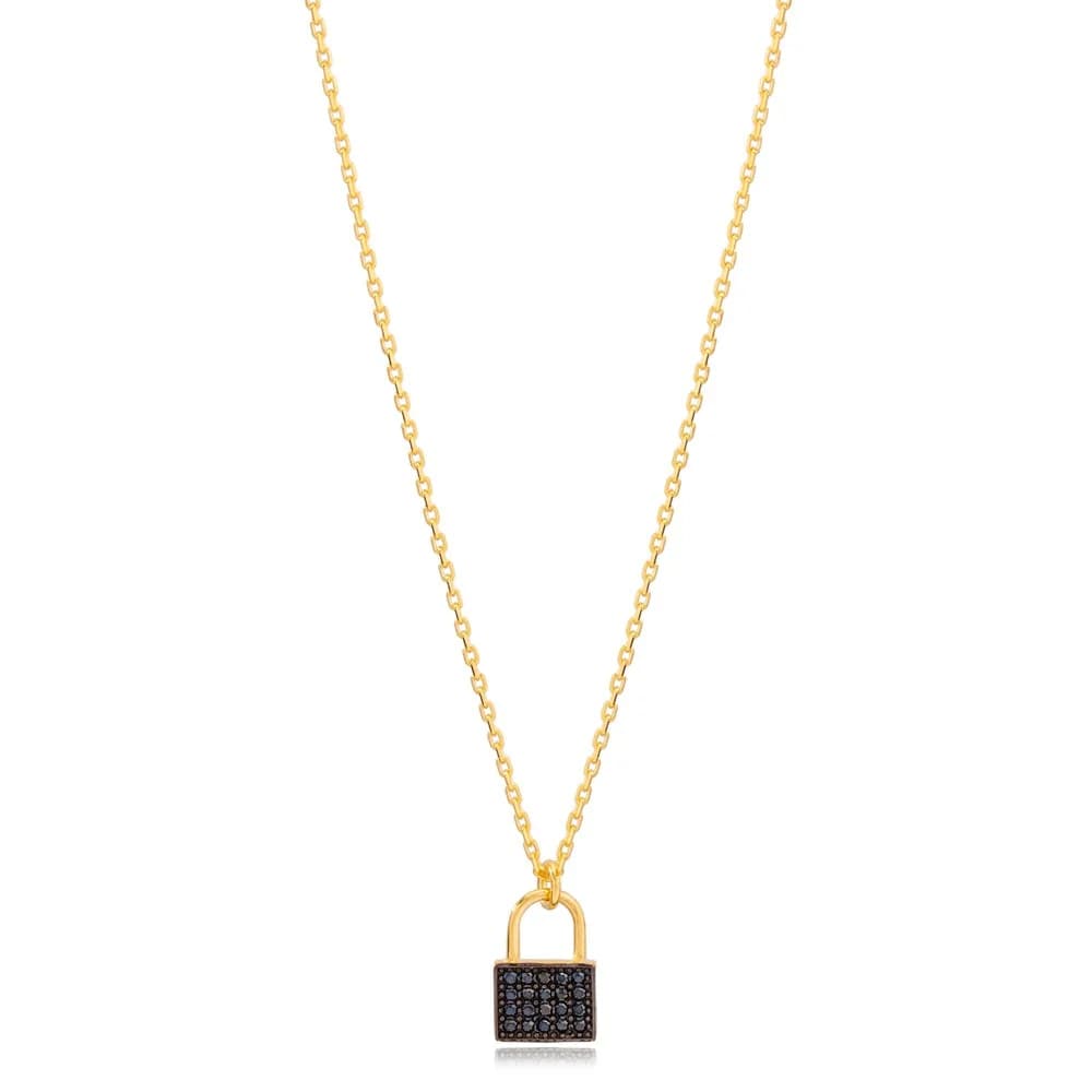 New Fashion Black Zircon Padlock Charm Necklace Turkish 925 Sterling Silver Jewelry