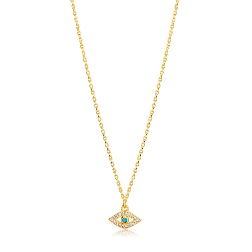 Best Selling Evil Eye Design Turquoise Stone Charm Necklace Turkish 925 Sterling Silver Jewelry