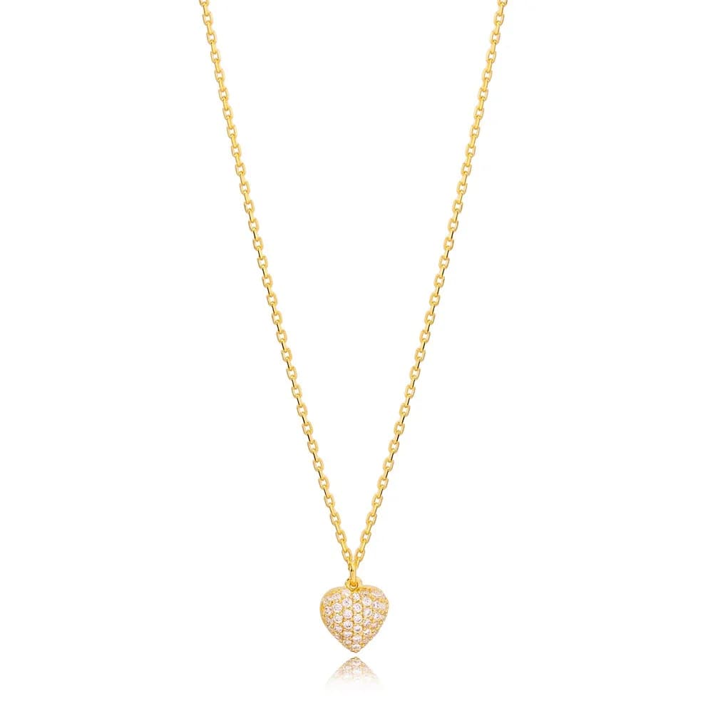 Luxury Fashion Heart Design Zircon Charm Necklace Turkish 925 Sterling Silver Jewelry