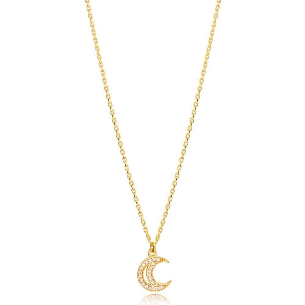 New Arrival Trend Zircon Moon Design Charm Necklace Turkish 925 Sterling Silver Jewelry
