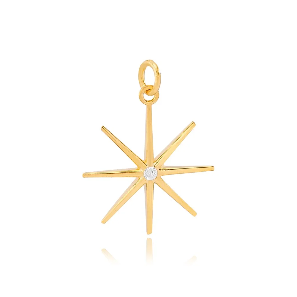 North Star Zircon Stone Detailed Dangle Charm 925 Sterling Silver Wholesale Turkey Jewelry