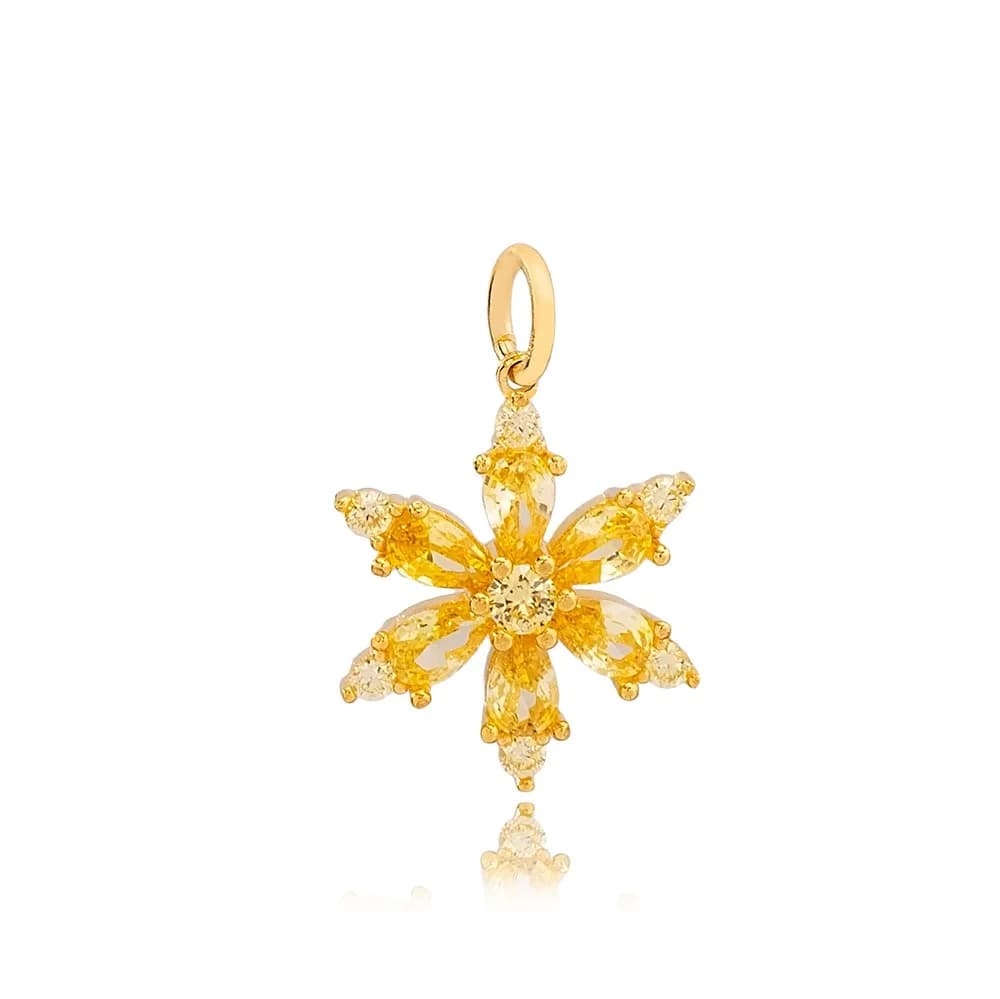 Elegant Flower Citrine Stone Handmade 925 Sterling Silver Wholesale Turkish Charm