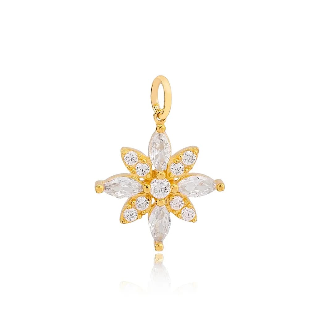 Flower Zirconia and Citrine Stone Detailed Handmade 925 Sterling Silver Wholesale Turkish Charm Jewelry