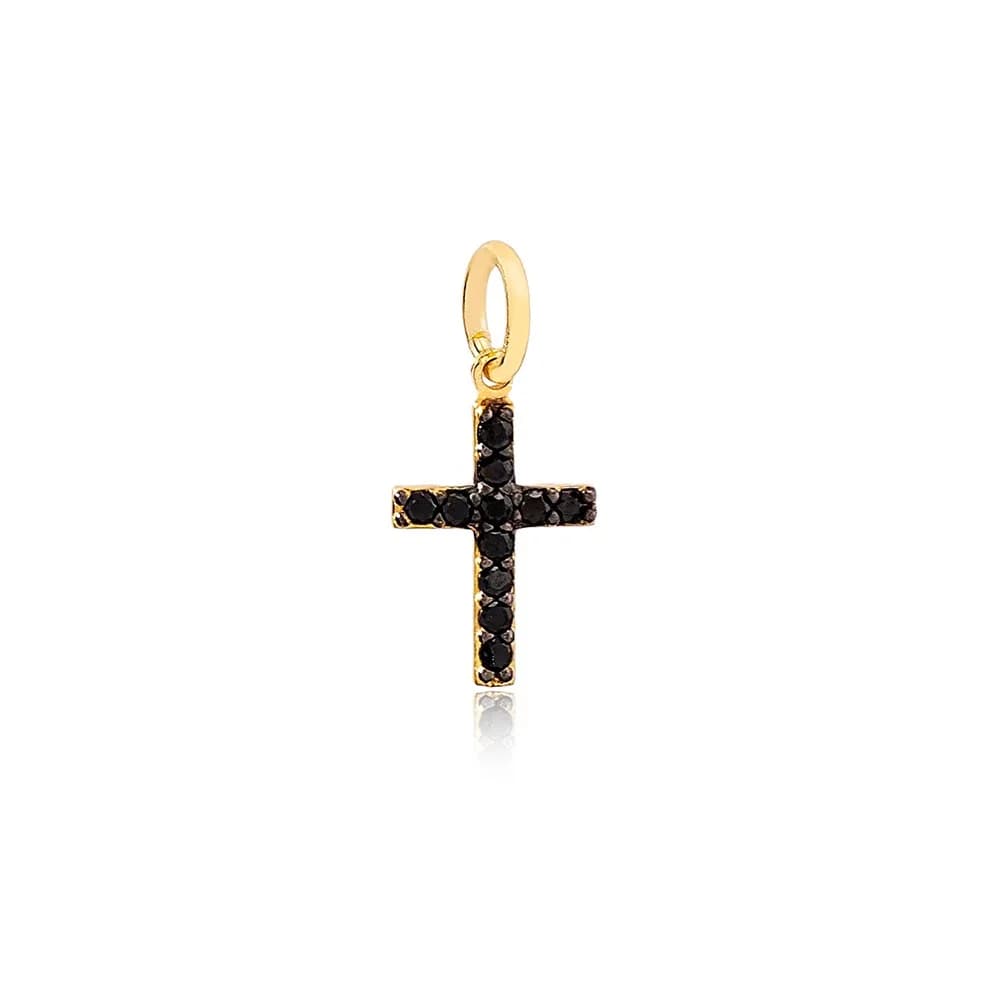 Symbolic Cross Design Black Zirconia Stone Necklace Charm Handmade Wholesale Turkish 925 Sterling Silver Jewelry