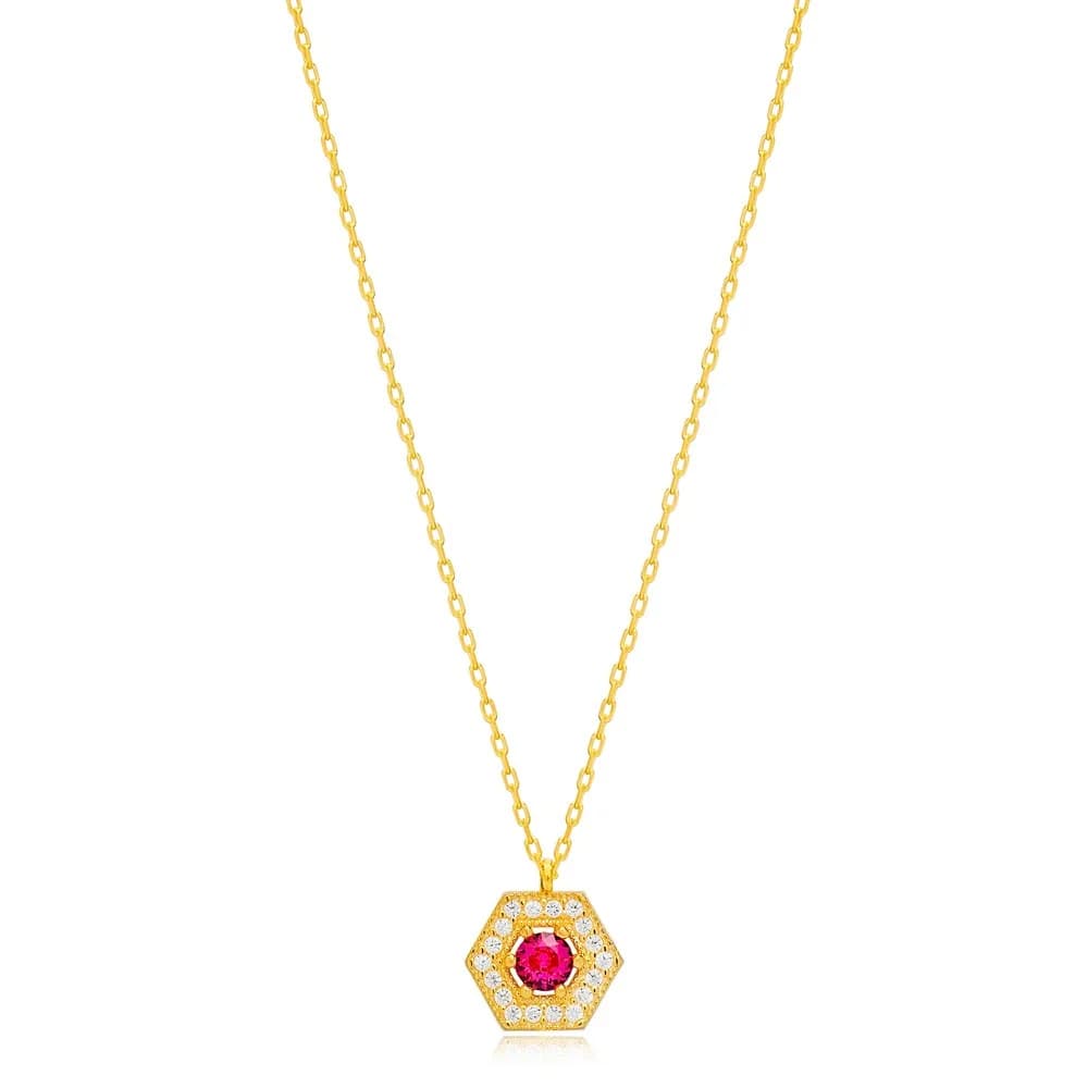 Attractive Hexagon Ruby Charm Necklace Turkish 925 Sterling Silver For Woman Jewelry